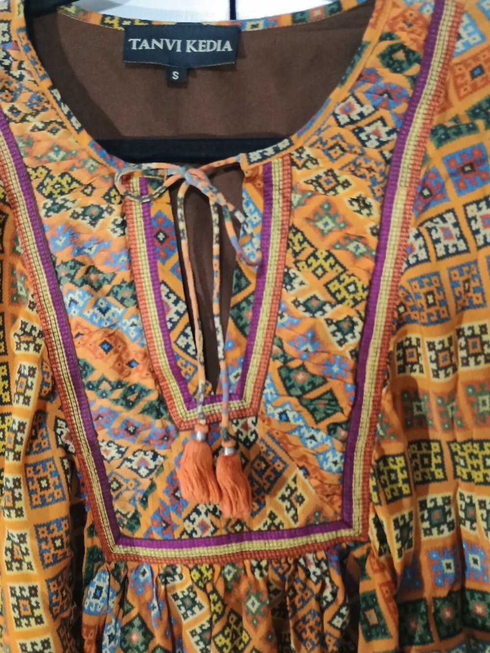 Tanvi Kedia Anthropologie Boho Geometric Print Tassel Mini Dress Size Small - Picture 5 of 10
